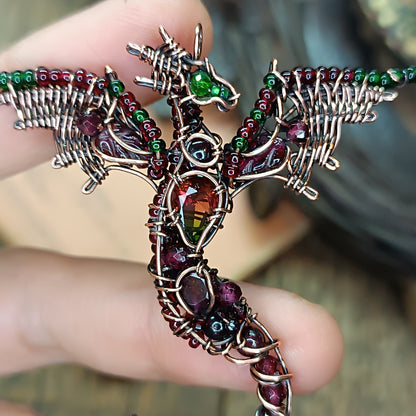 Little green and red dragon pendant