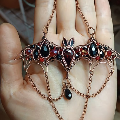 For Paige. Scarlett and black bat necklace