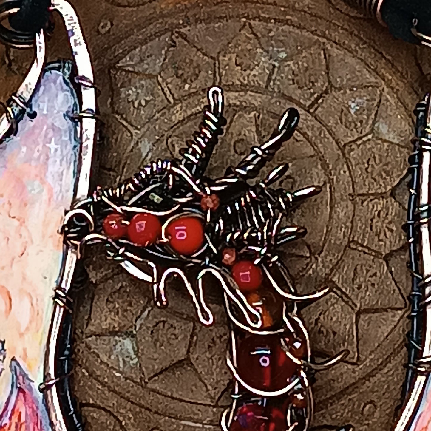 The ballad of Red dragon and his love. Wearable art necklace.