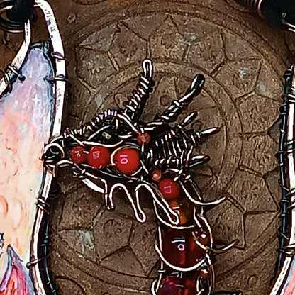 The ballad of Red dragon and his love. Wearable art necklace.