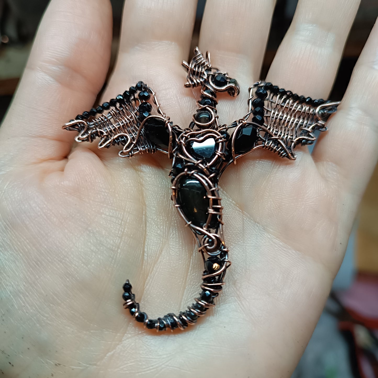 For Ann. Black mini dragon pendant