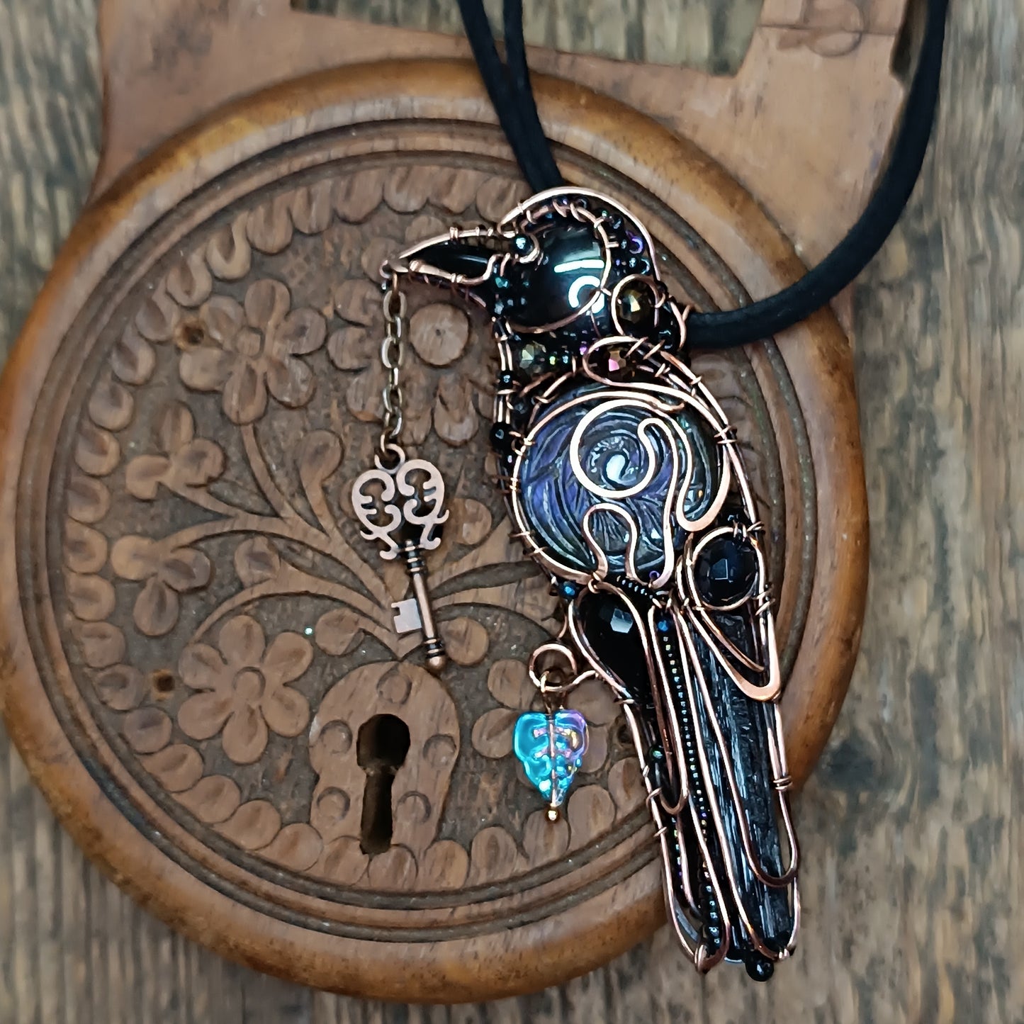 Purple wing Secret Keeper. Raven necklace.