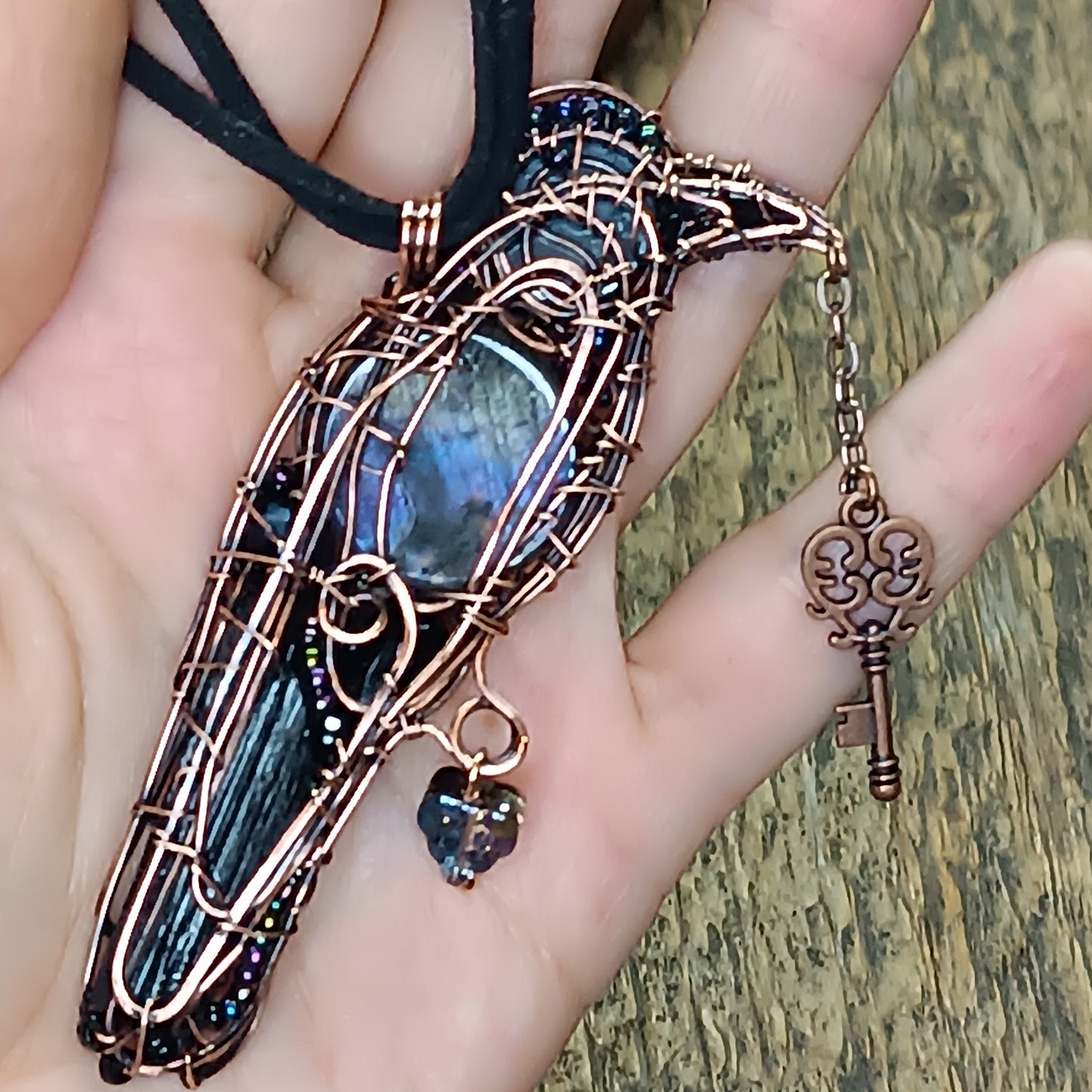 Purple wing Secret Keeper. Raven necklace.