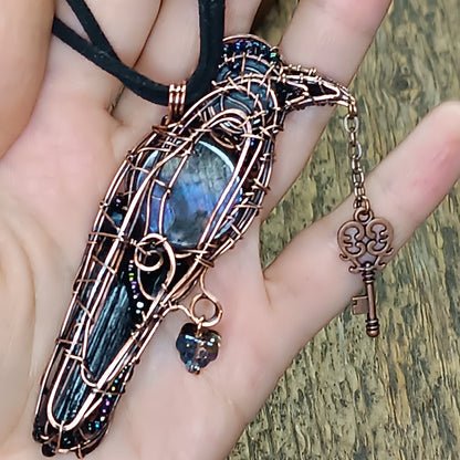 Purple wing Secret Keeper. Raven necklace.