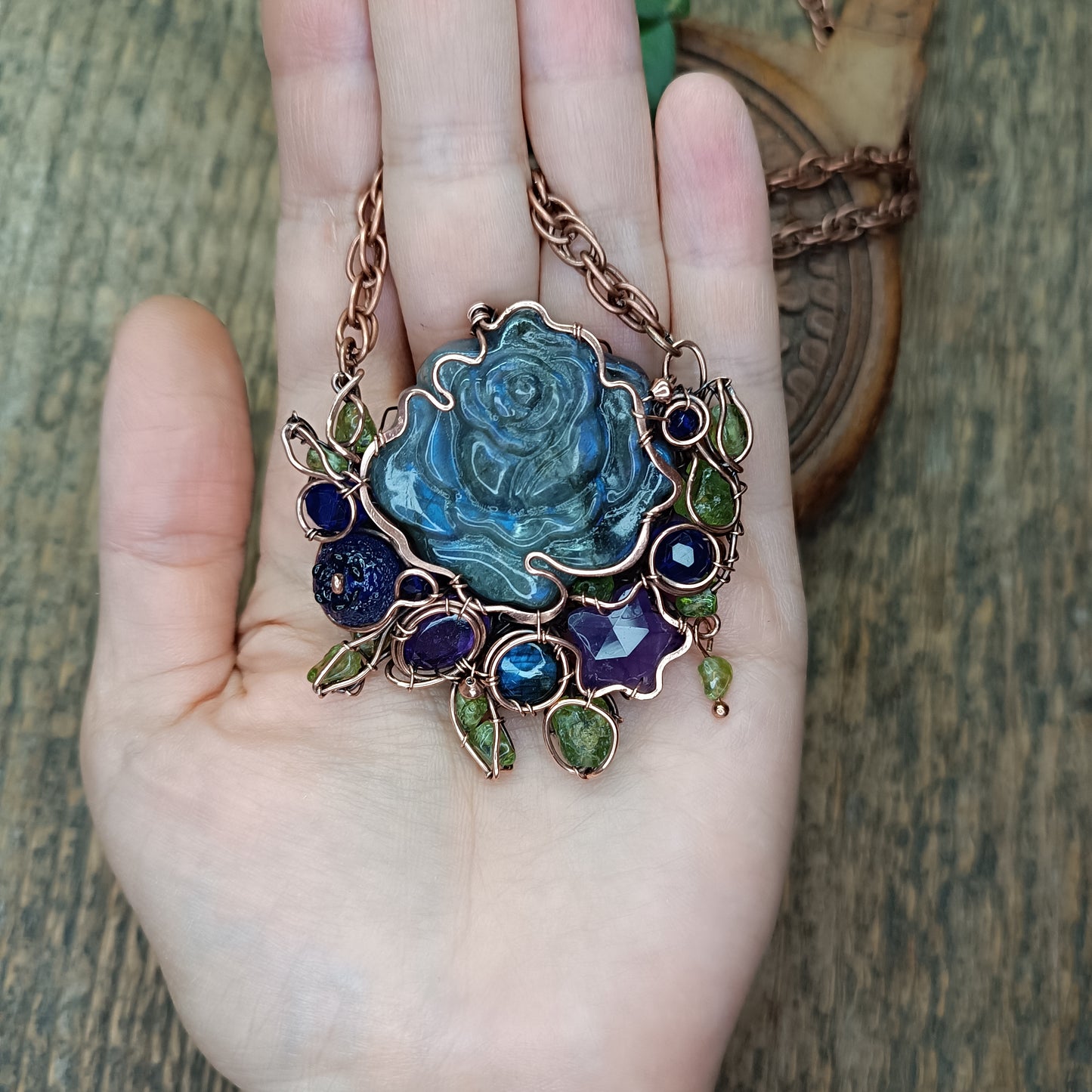 Blueberry rose and the falling star necklace