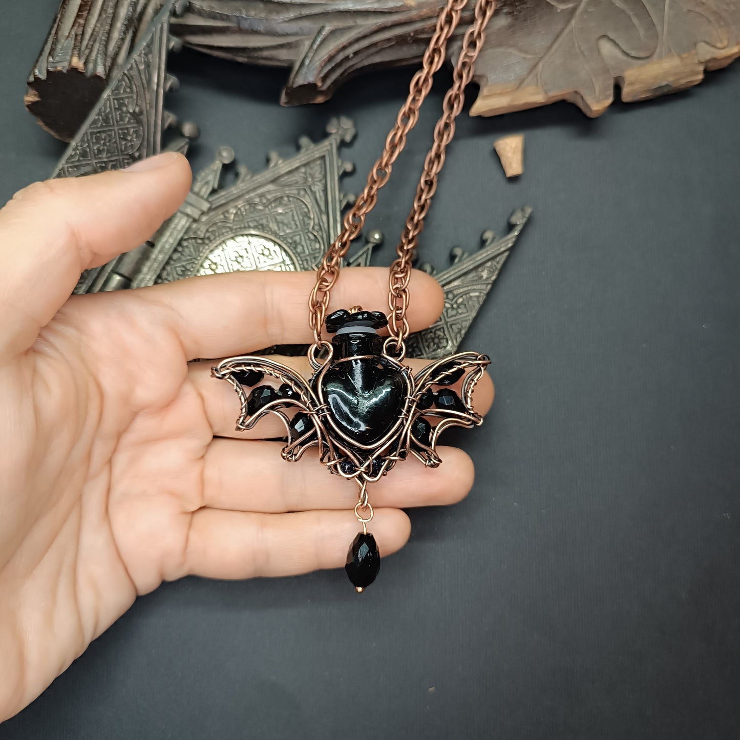 Bat vial necklace