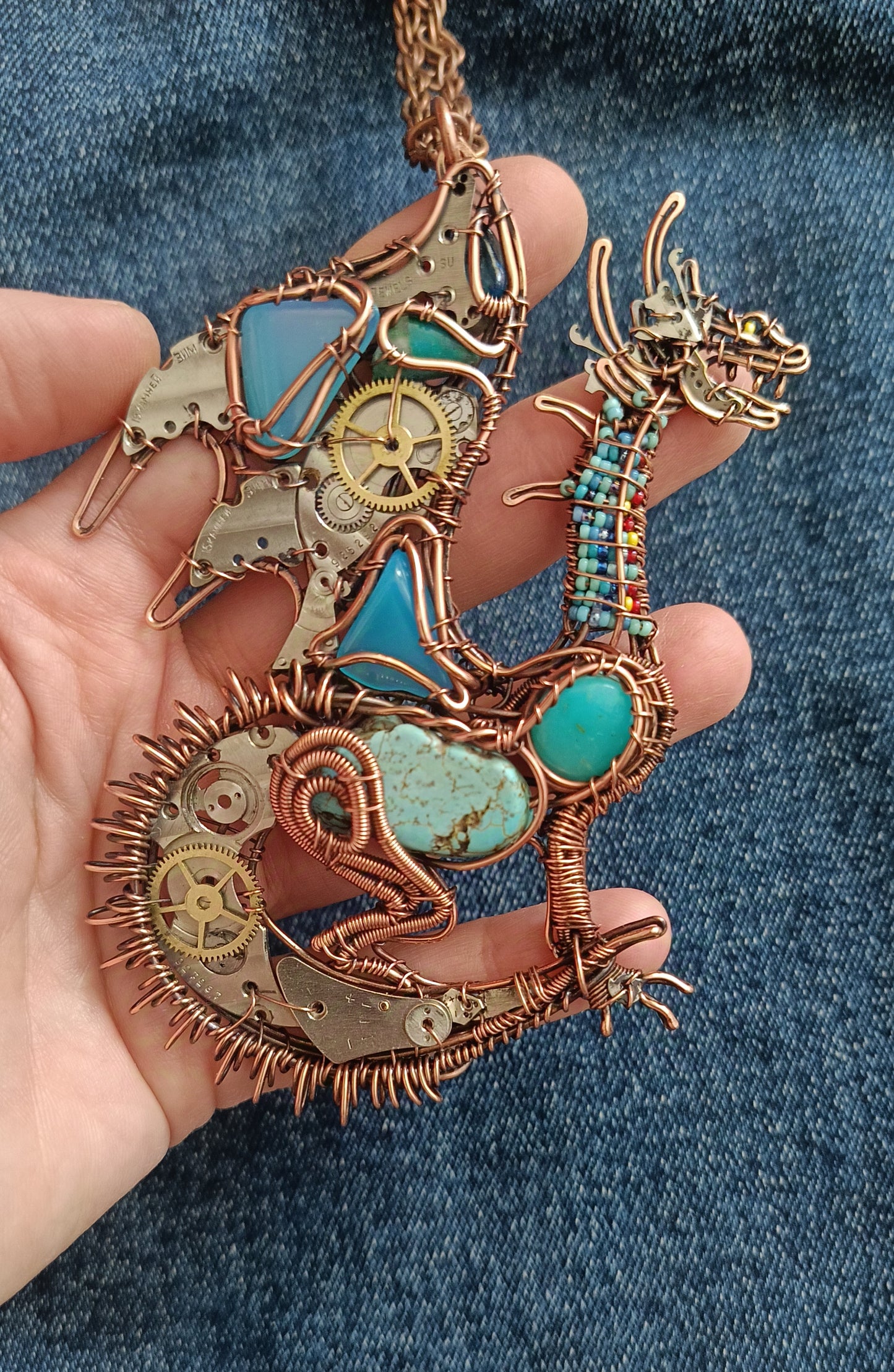 Great water dragon. Mechanical dragon necklace.