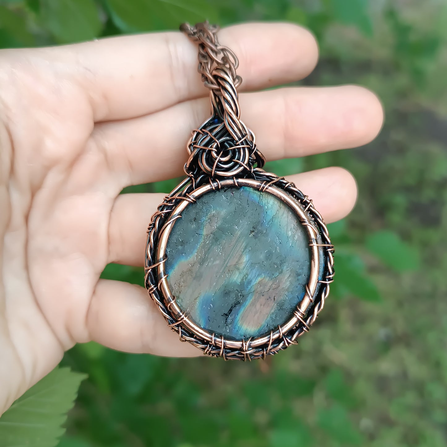 Carved leo labradorite necklace.