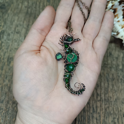 Green seahorse pendant