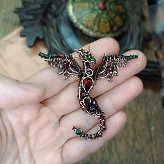 Little green and red dragon pendant