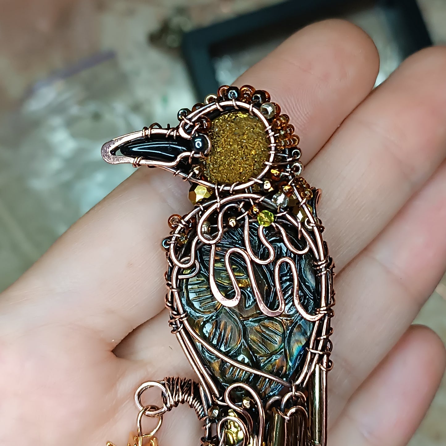 Secret keeper and The Sun. Raven necklace.