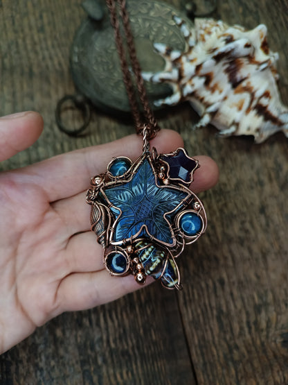 Beach treasures necklace with labradorite star