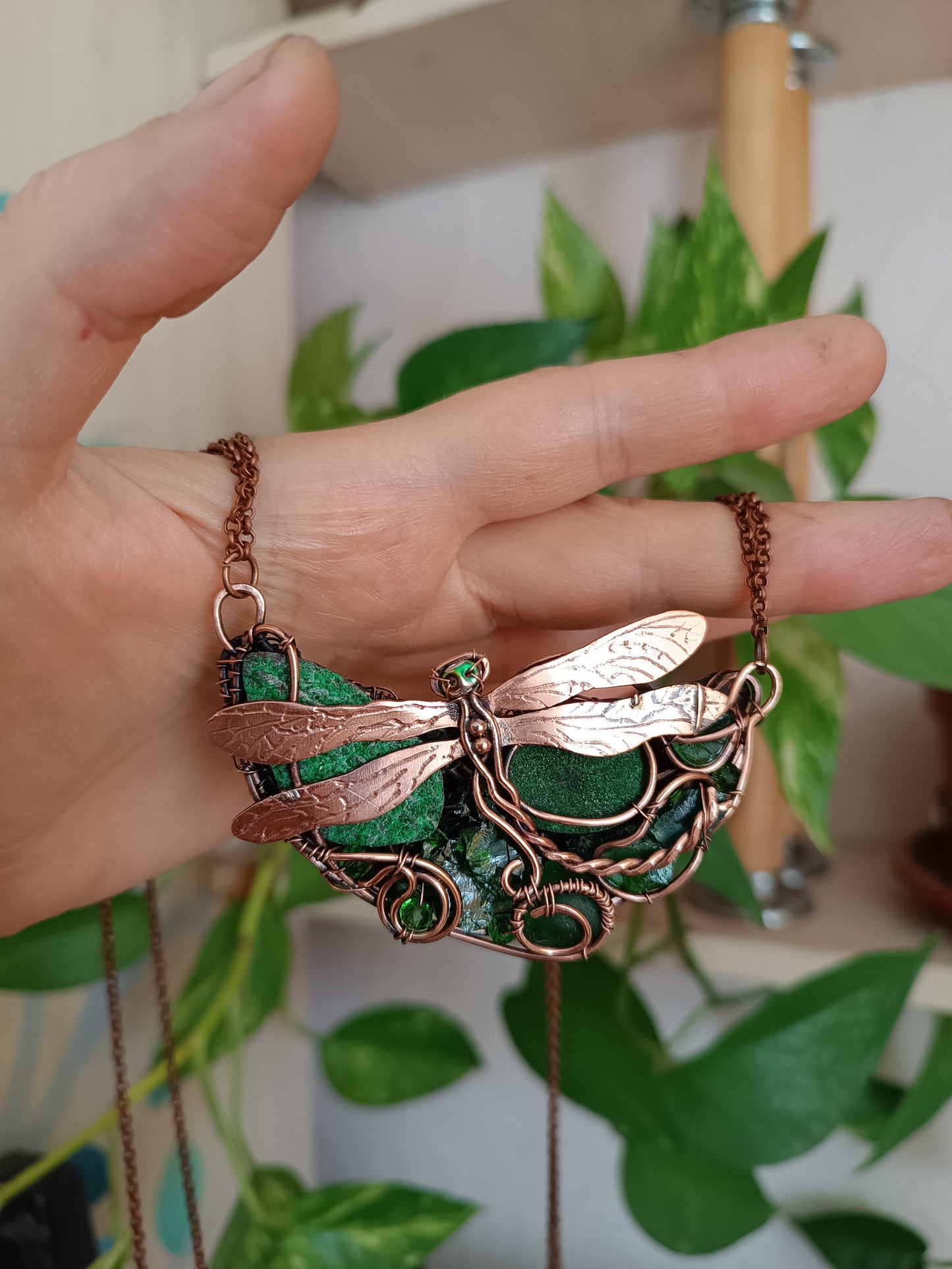 For Cheryl. Green dragonfly necklace.