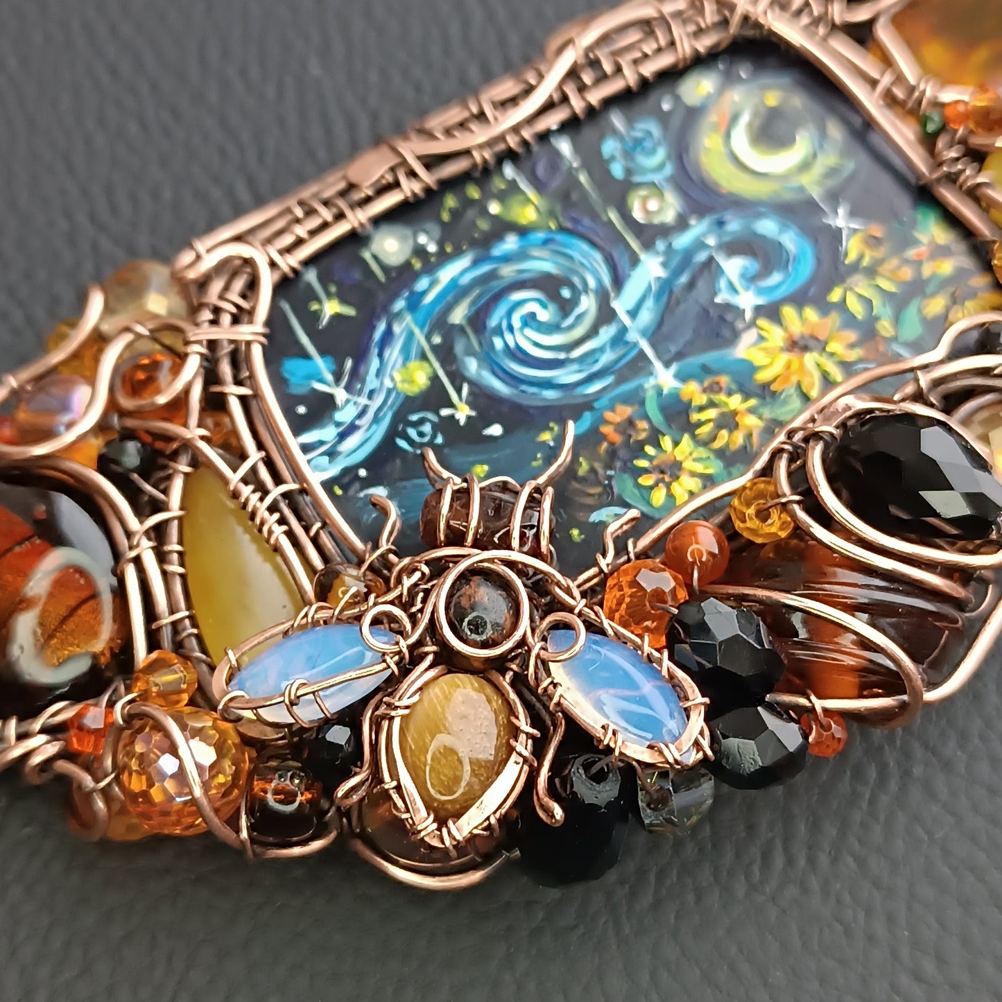 Starry night sunflower honey necklace. ✨🌀🐝🌻