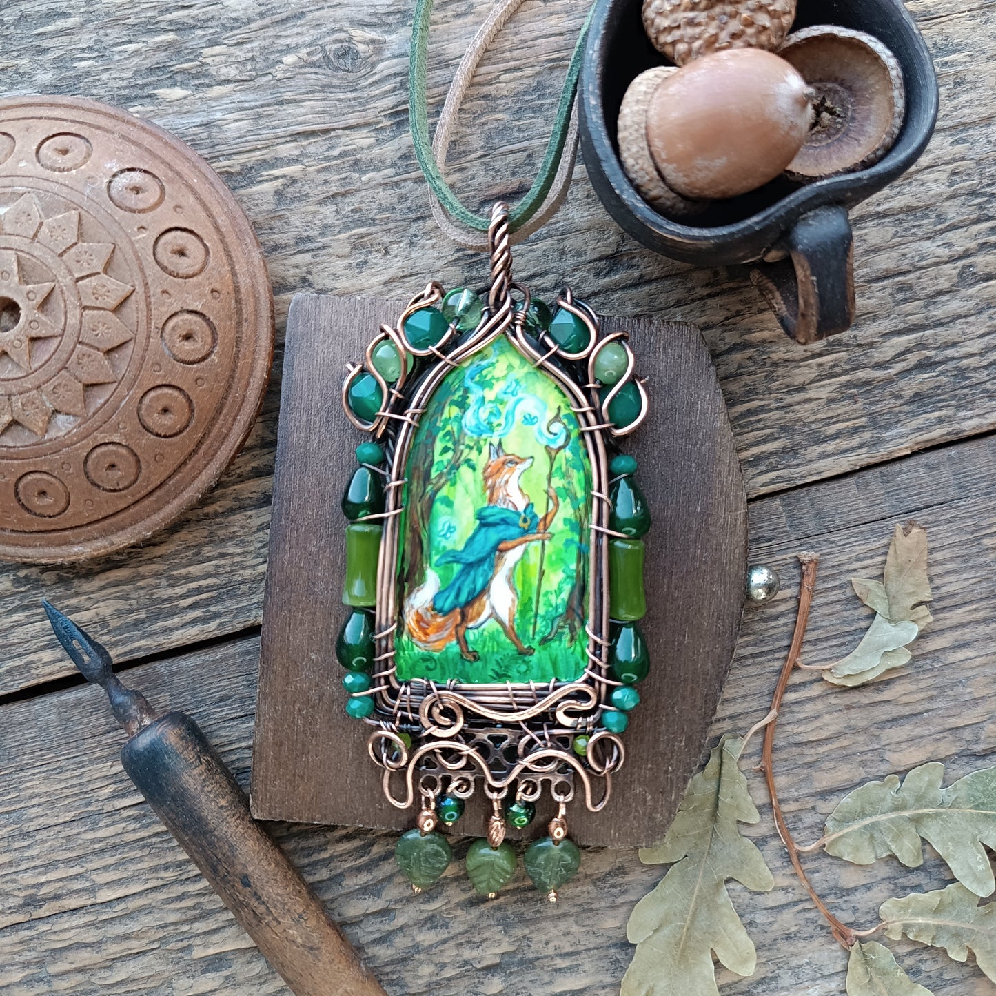 "Forest shaman"🌿🦊Wearable art necklace.