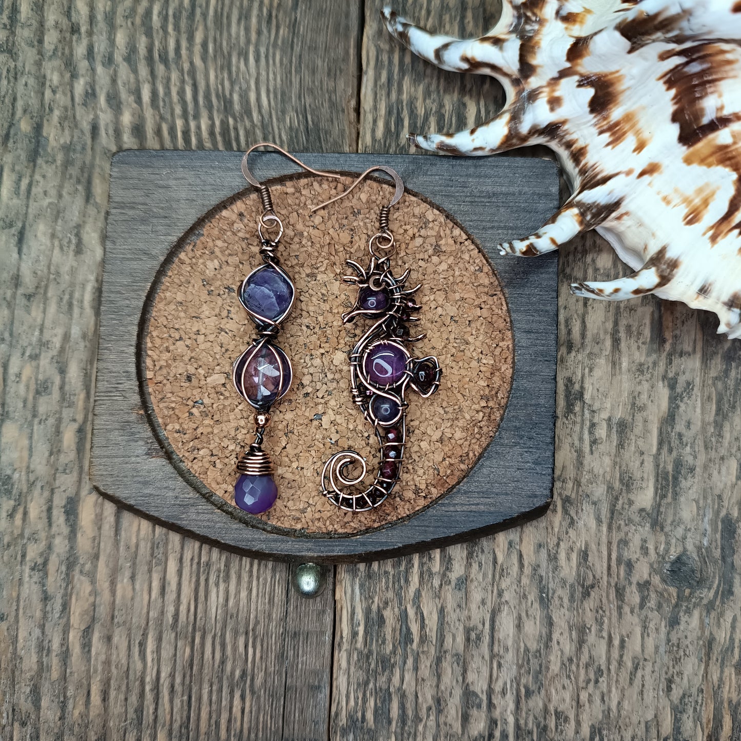 Amethyst seahorse earrings