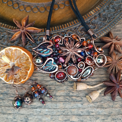 Beaded statement necklace and earrings.