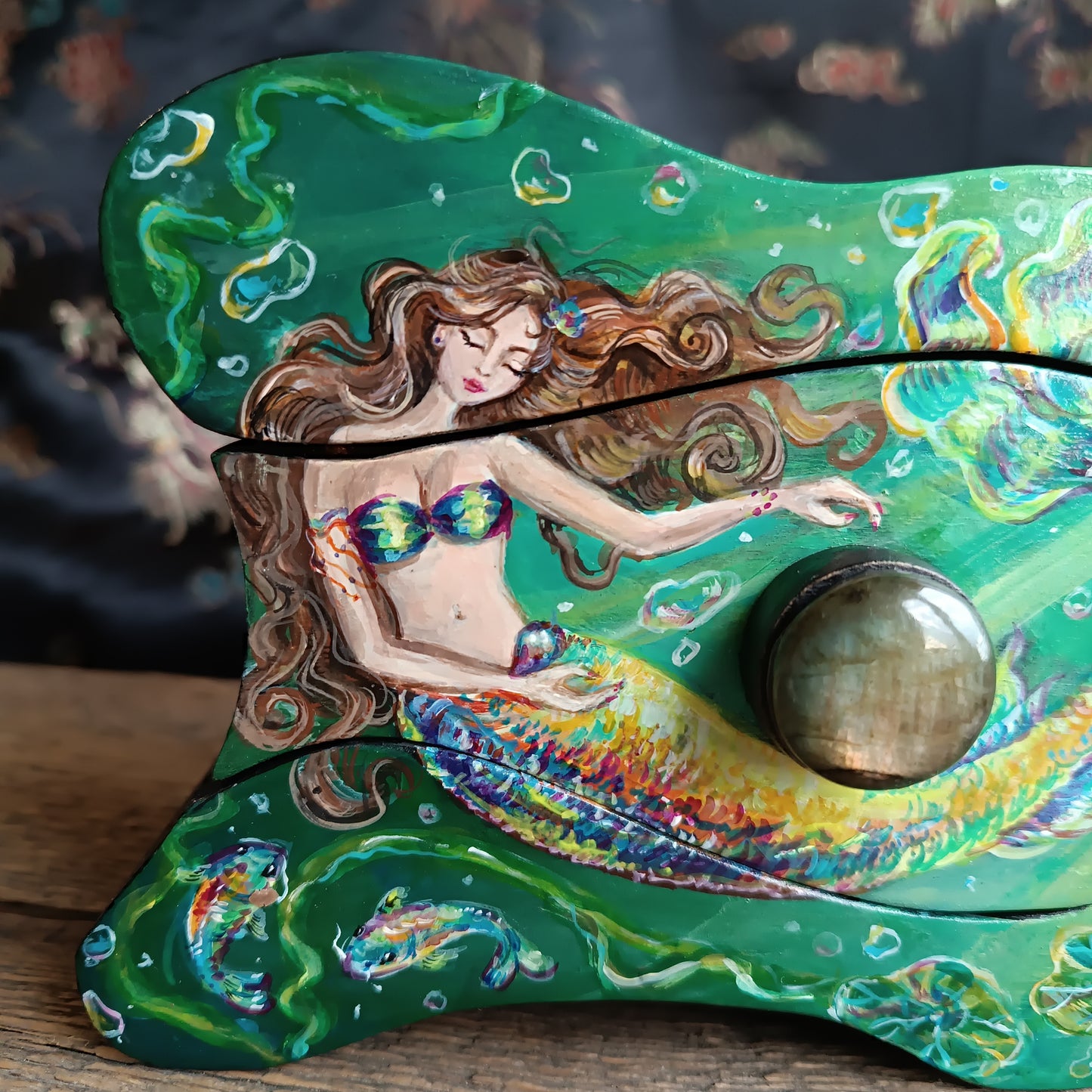Collecting rainbow bubbles. Hand painted treasures box.