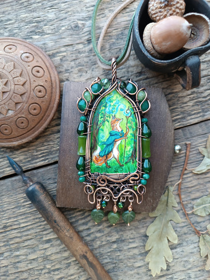 "Forest shaman"🌿🦊Wearable art necklace.