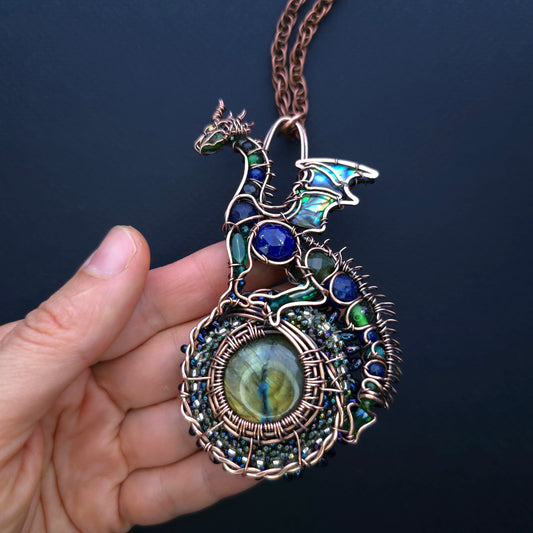 Azure. Dragon guardian necklace