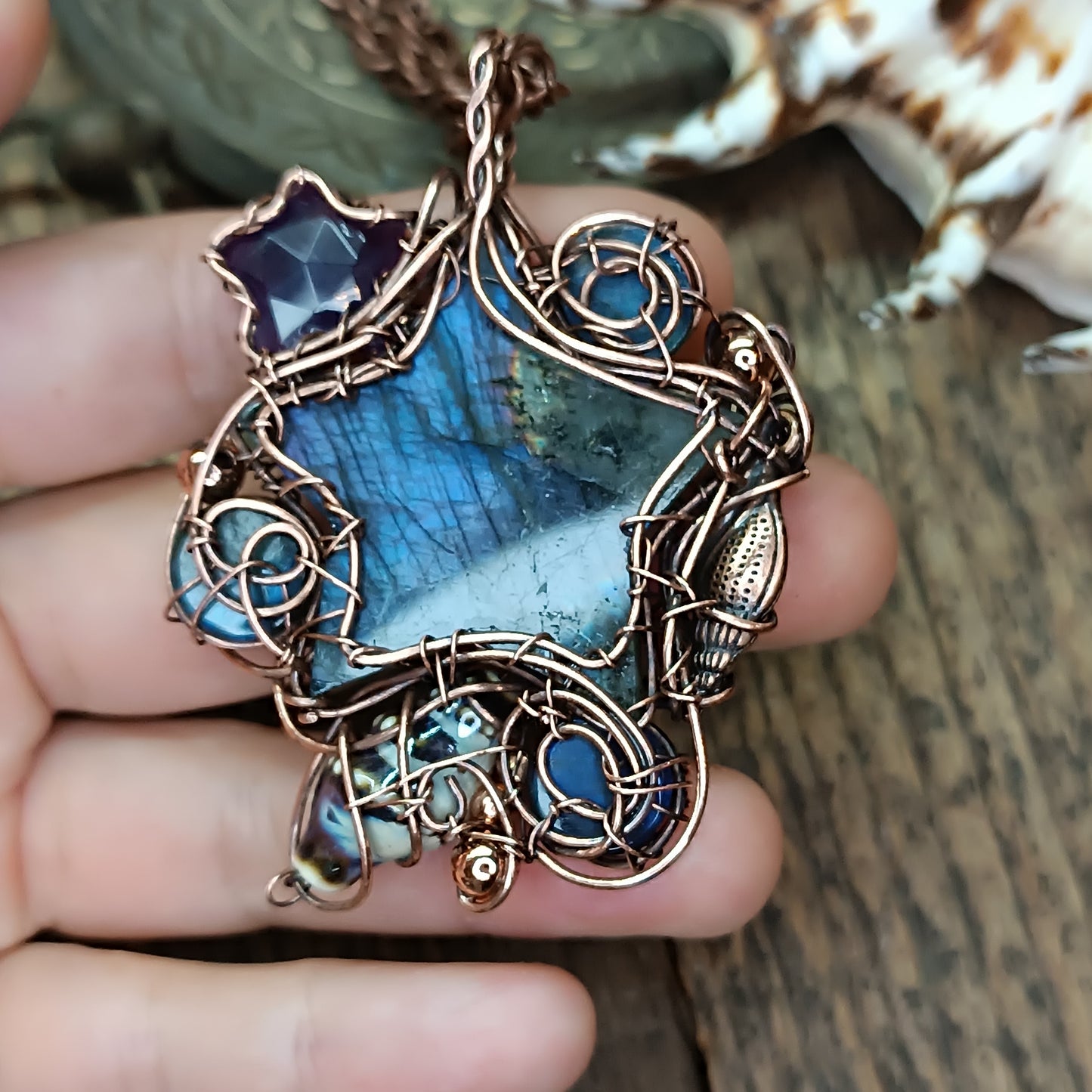 Beach treasures necklace with labradorite star