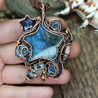 Beach treasures necklace with labradorite star