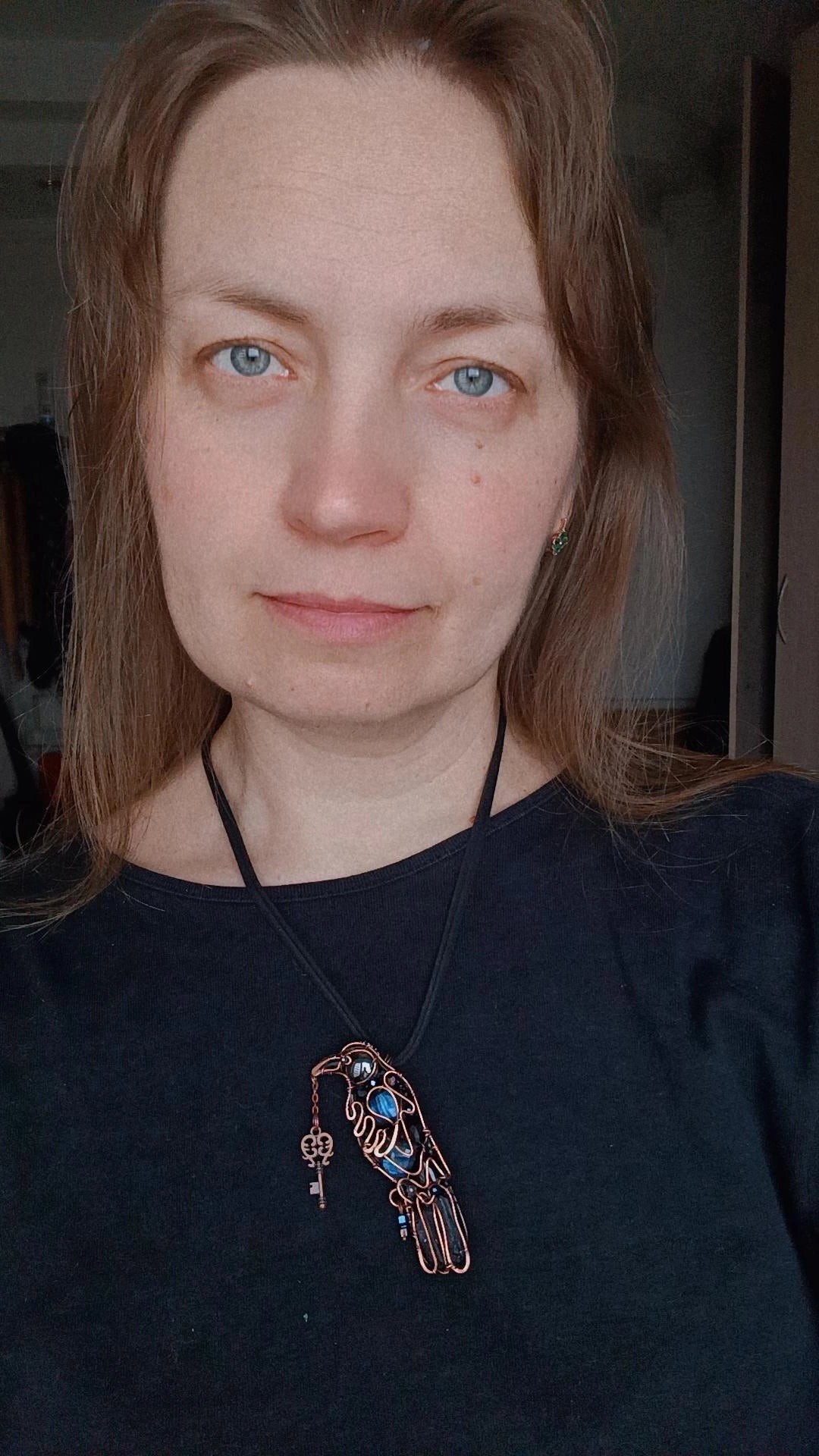 Secret keeper. Raven with the blue star. Wire wrapped necklace