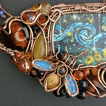 Starry night sunflower honey necklace. ✨🌀🐝🌻