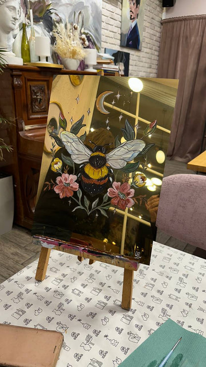 Bumblebee on metal. Acrylic painting