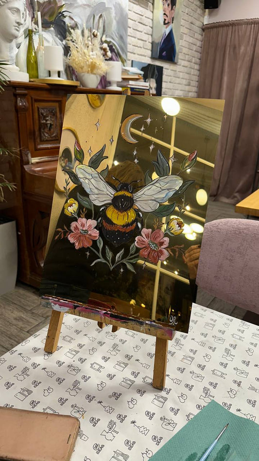 Bumblebee on metal. Acrylic painting