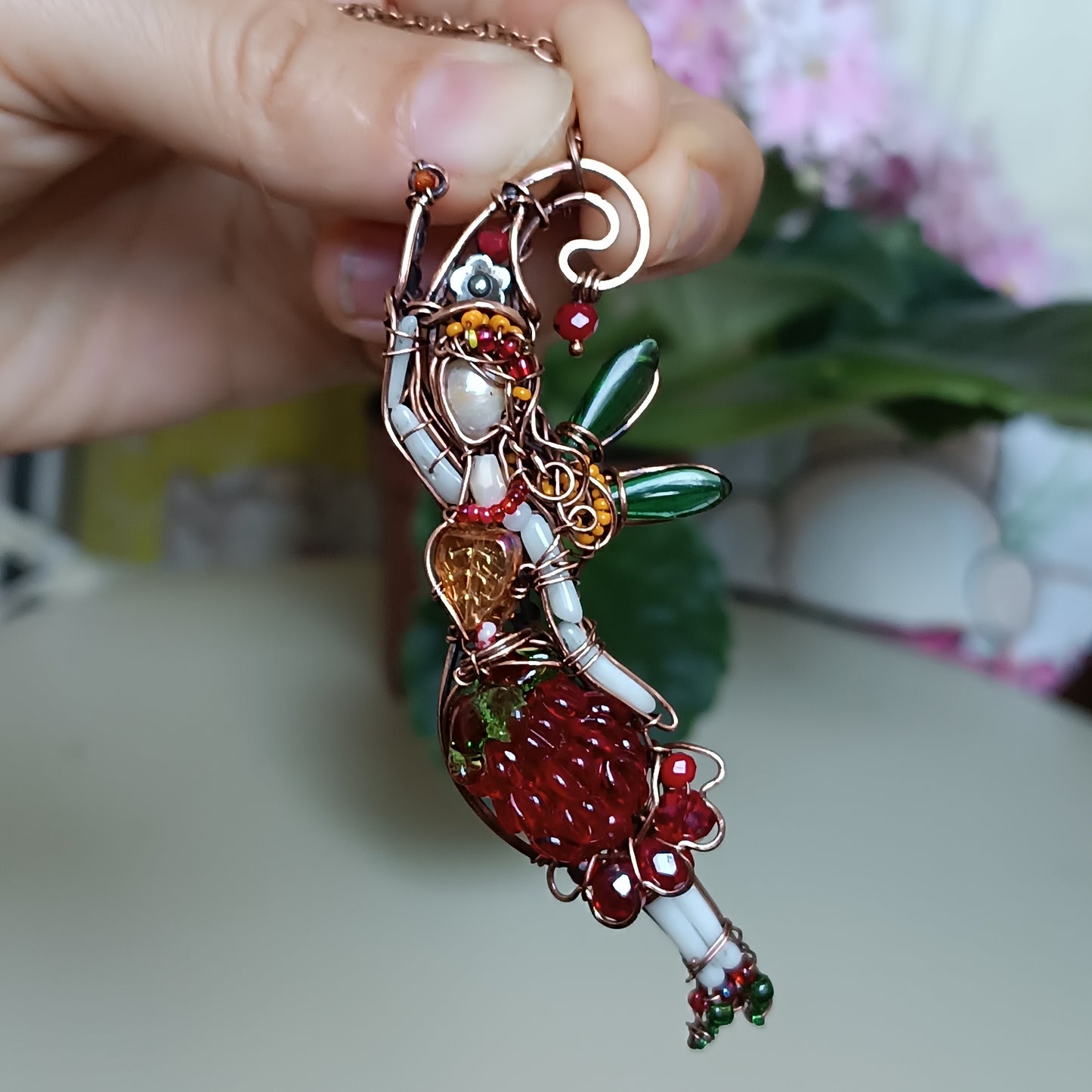 Sweet raspberry fairy pendant