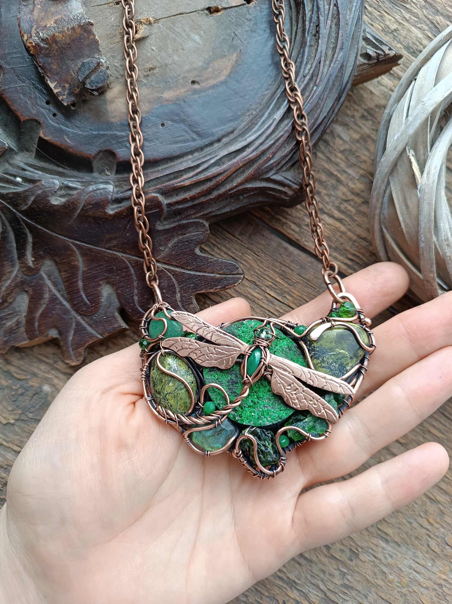 Green dragonfly necklace for Josh