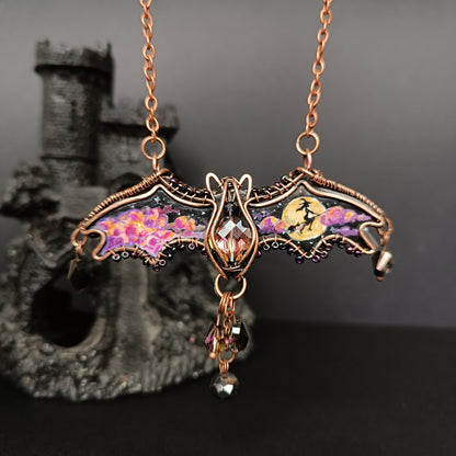 Halloween story. Painted bat necklace