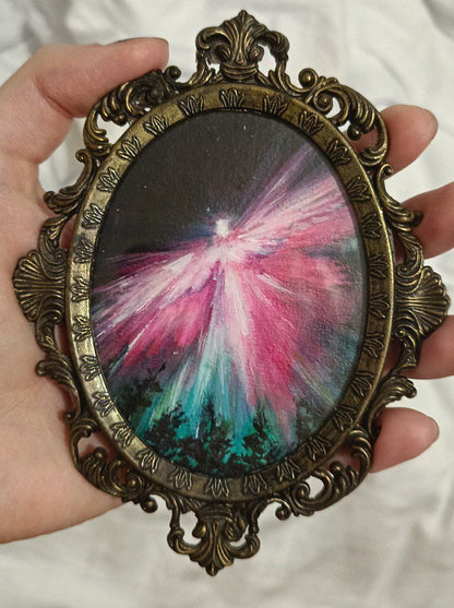 For Glen. Aurora lights painting. Framed.