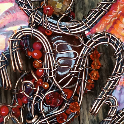 The ballad of Red dragon and his love. Wearable art necklace.
