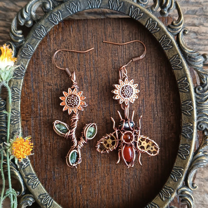 Sunflower honey bee earrings