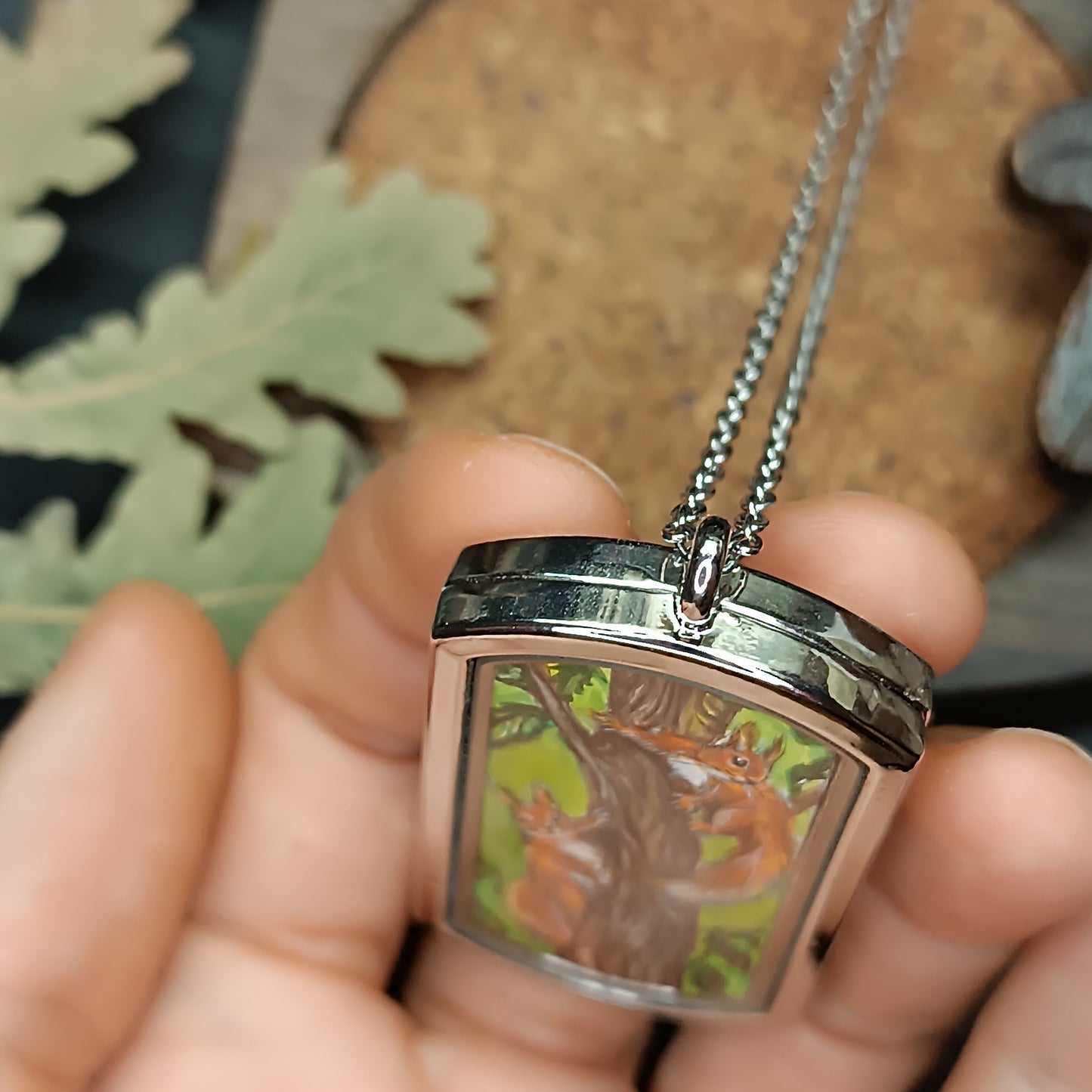 Wizard's helpers🌿 Painted pendant🦉🐿️