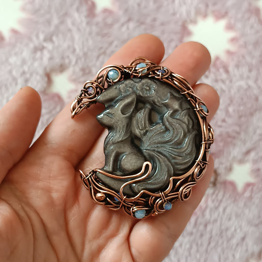 Obsidian fox necklace