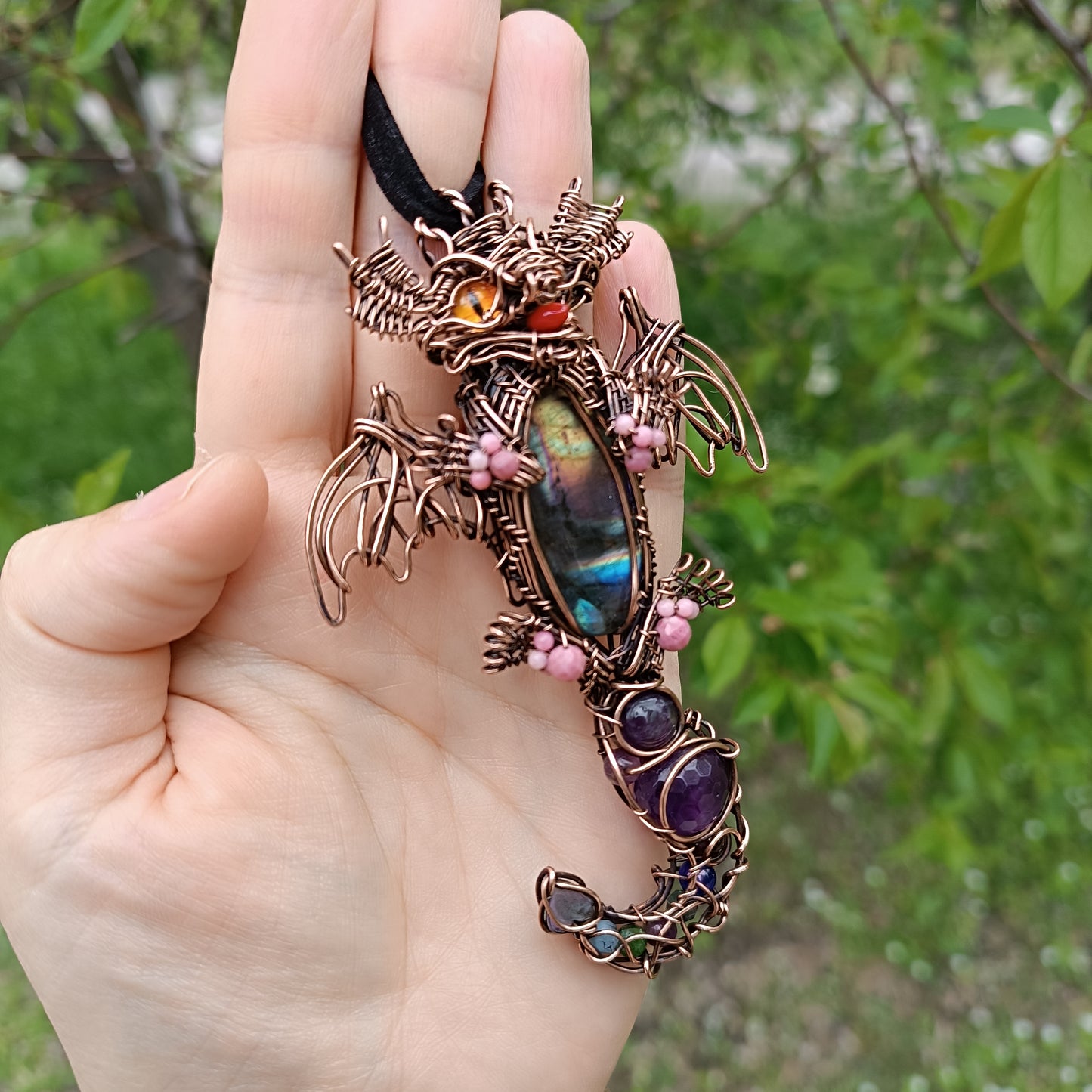 Little drago with rainbow tummy. Necklace.
