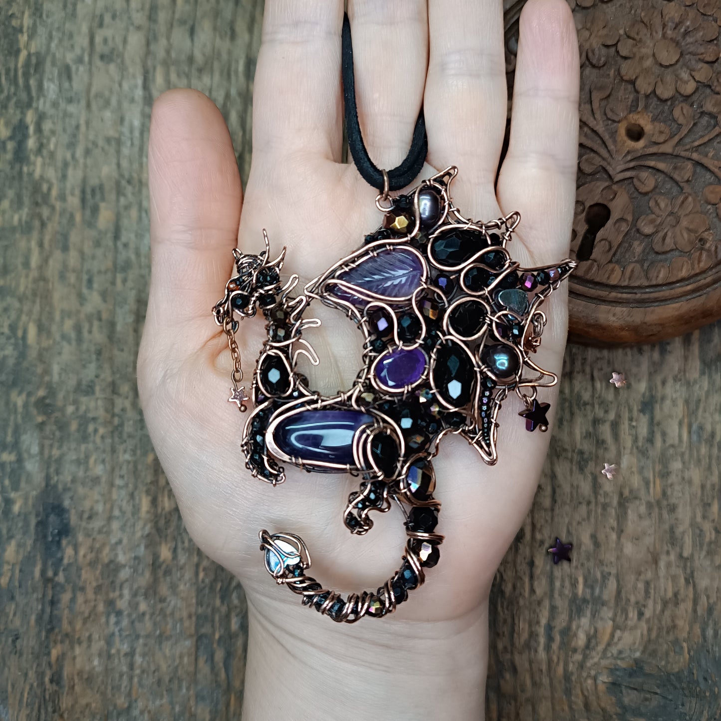 Purple night keeper. Dragon necklace.