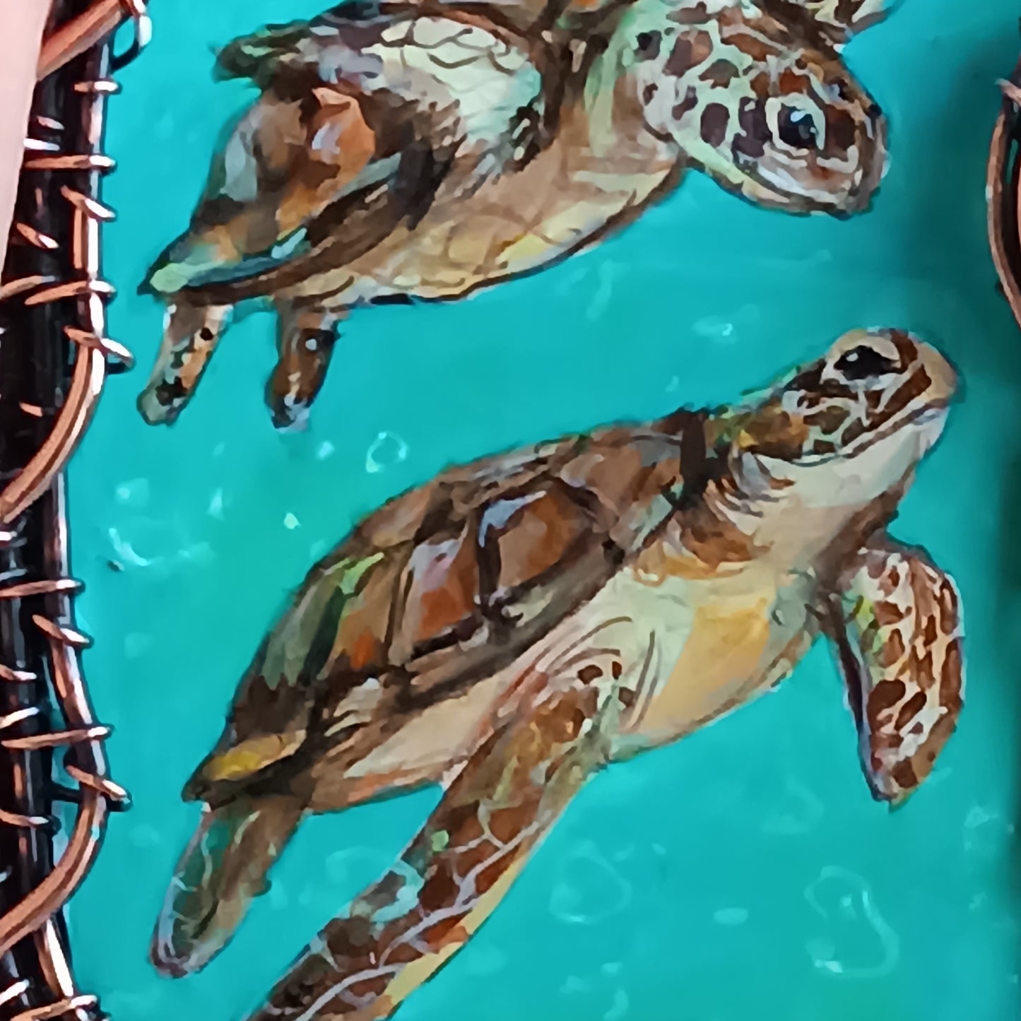 Aquatic adventure 🐢🦦 Hand painted wire wrapped necklace. 2 sided.
