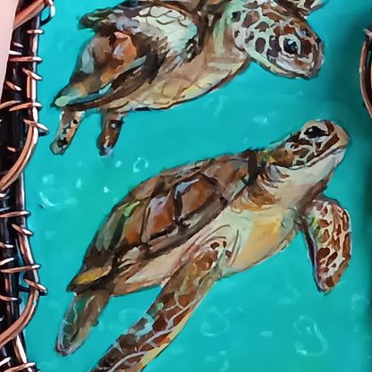 Aquatic adventure 🐢🦦 Hand painted wire wrapped necklace. 2 sided.