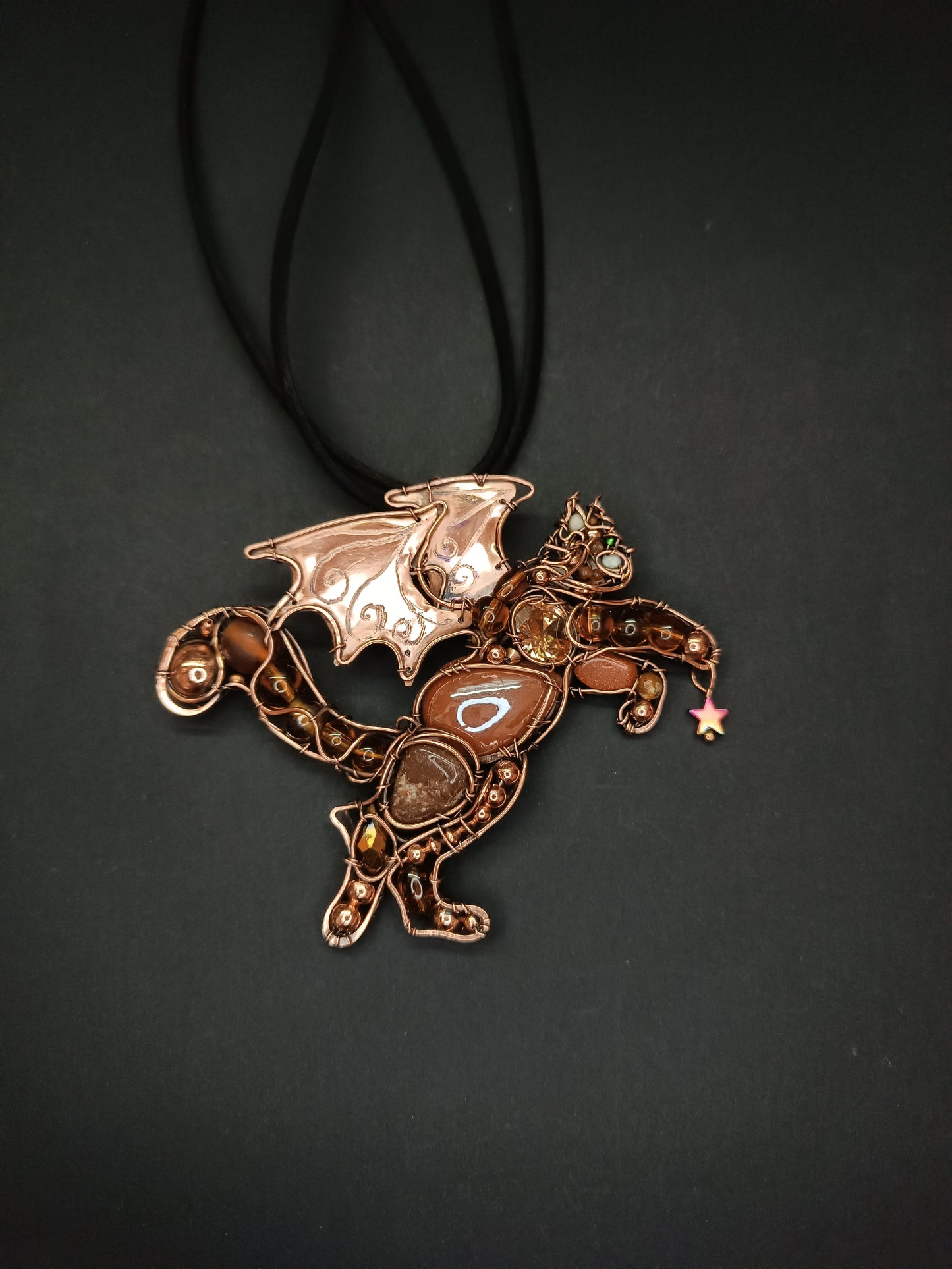 For Laurie. Magical winged cat necklace