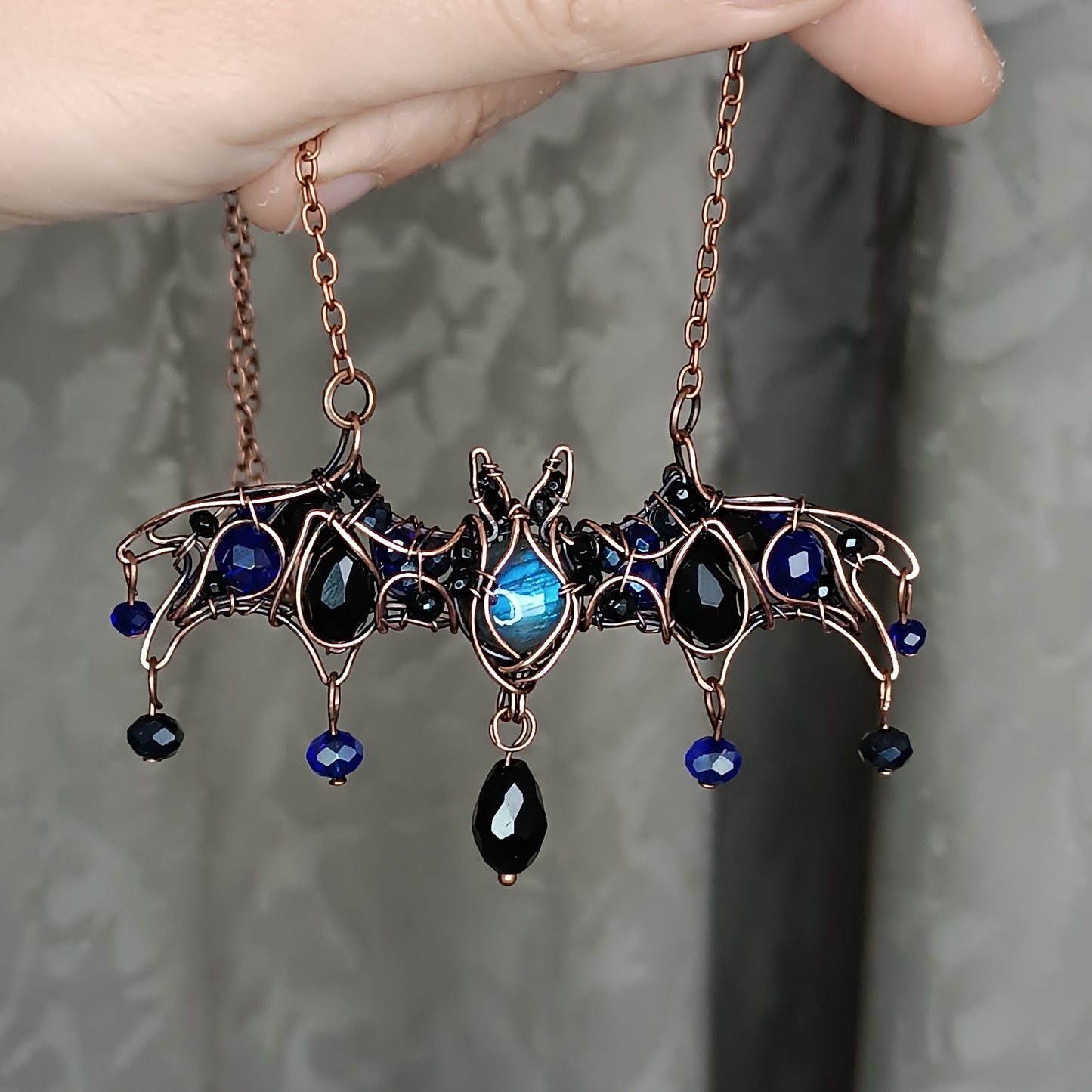 Blue night. Bat necklace