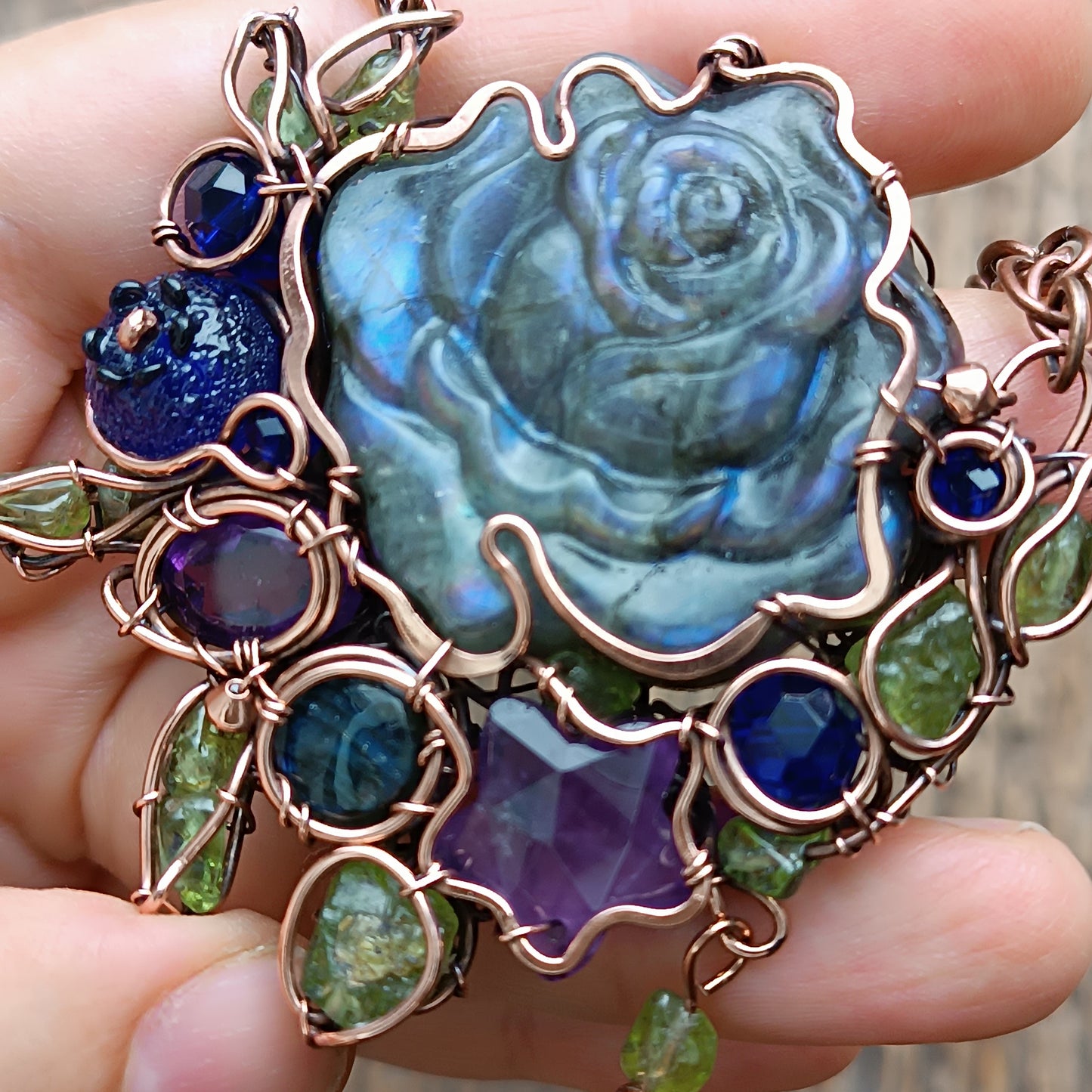 Blueberry rose and the falling star necklace