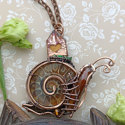 Snail and Fairy house necklace