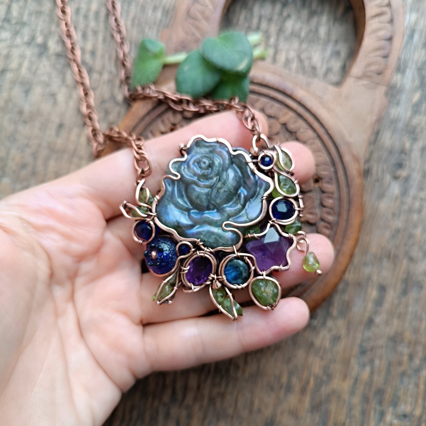 Blueberry rose and the falling star necklace