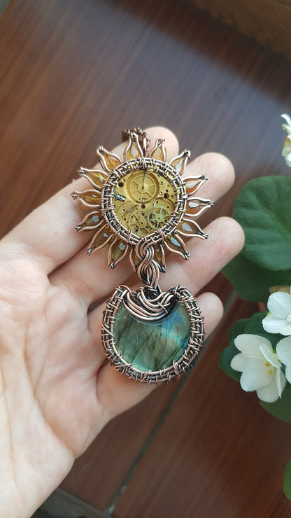 Magic sunflower in a moon pot. pendant