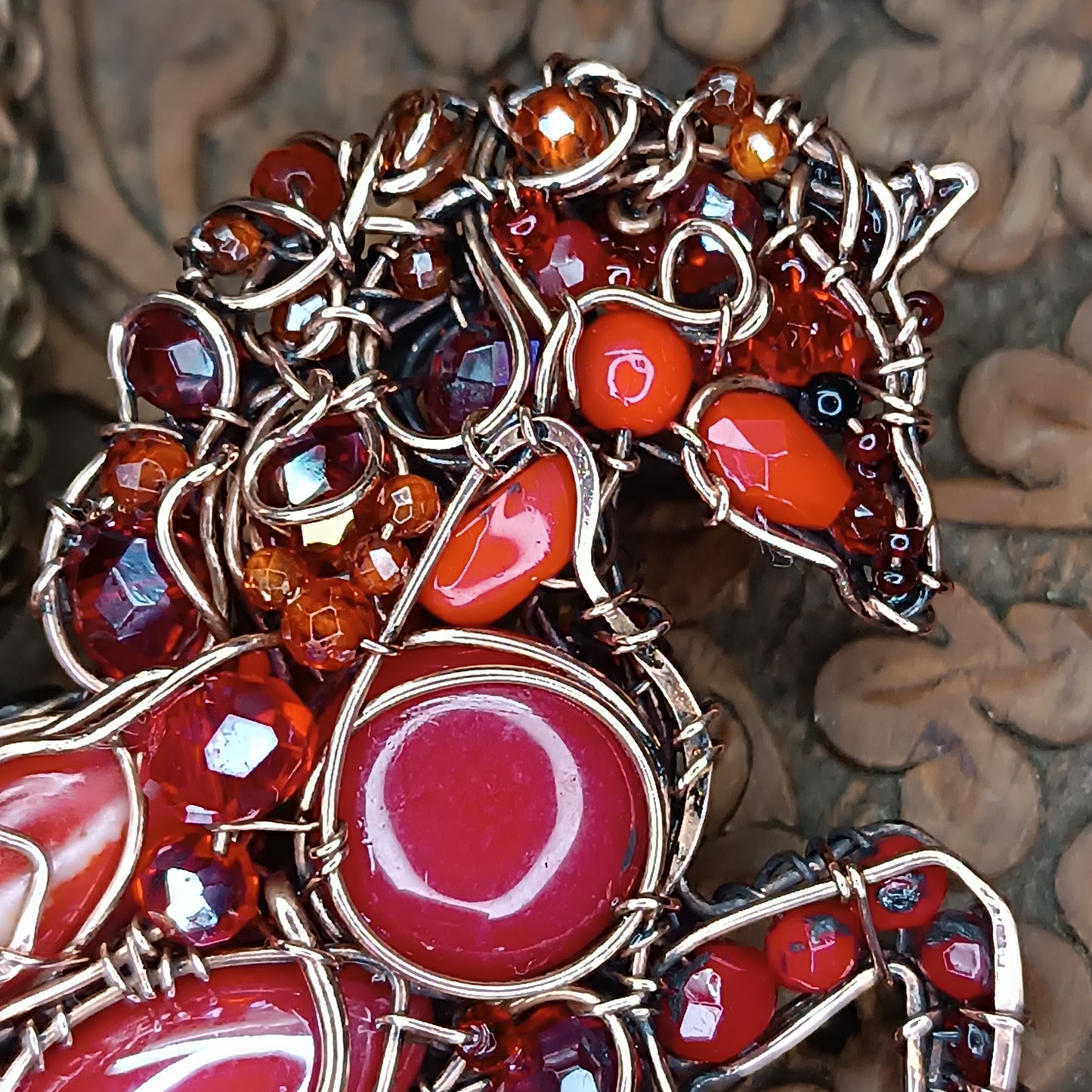 Red fire horse necklace/pin (two in one)