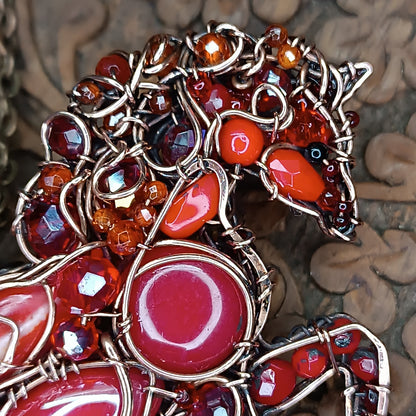 Red fire horse necklace/pin (two in one)